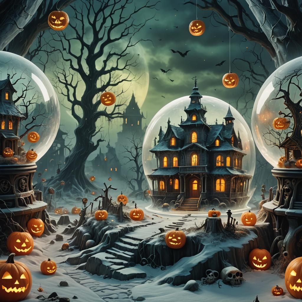Haunted House Snowglobe in Dreamlike Art Style