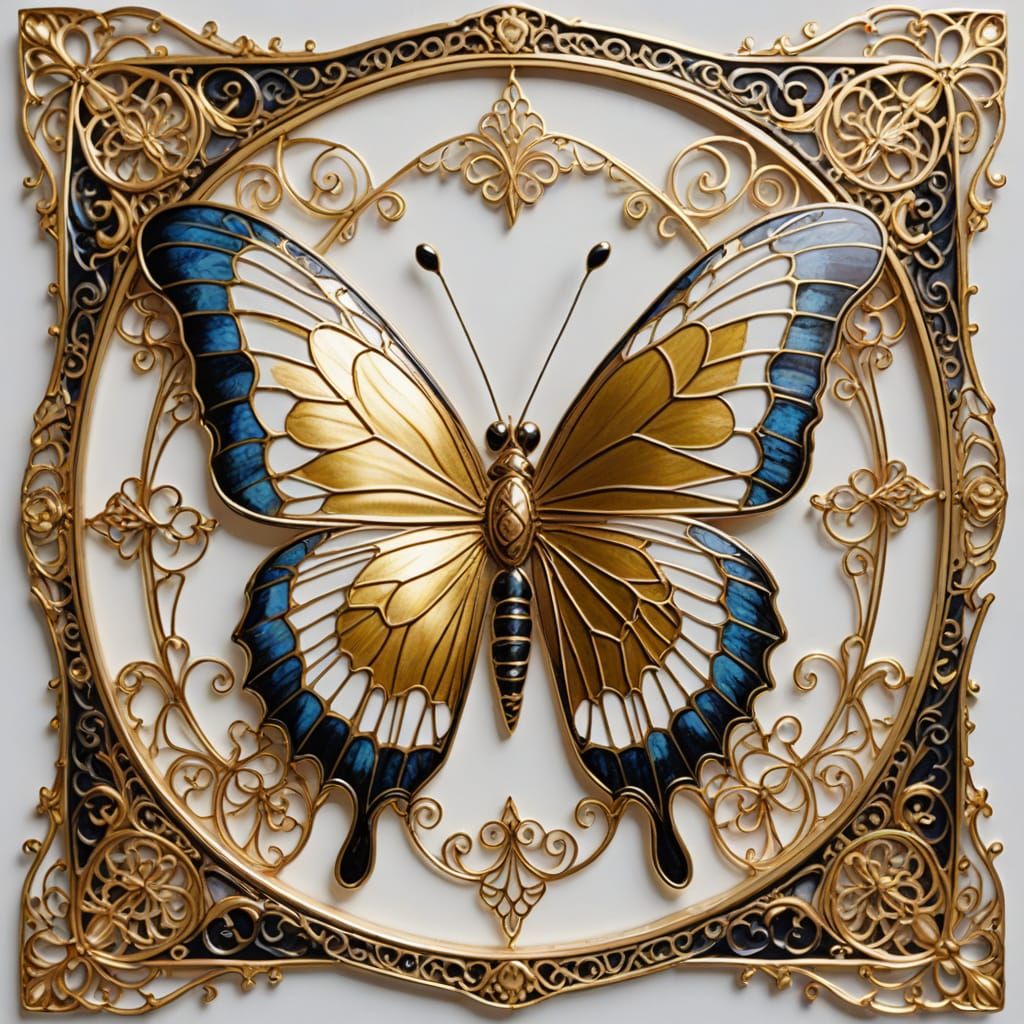 Enamel Butterfly Blue Gold