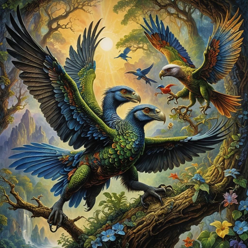 A flying creature with a lizard head and bird body