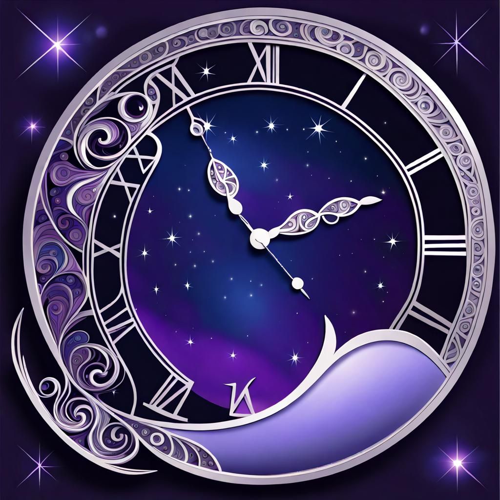 Clockwork Moon Over Mystical Fractal Sky