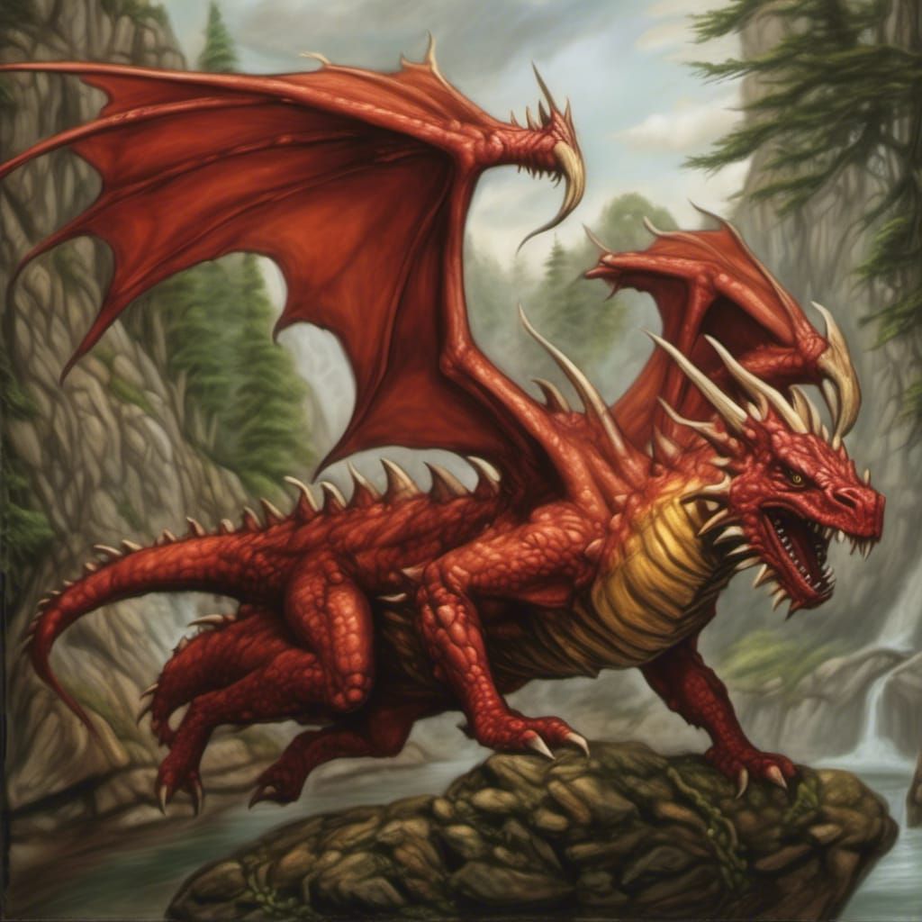Flying Red Dragon Inspired by Fantasy Art