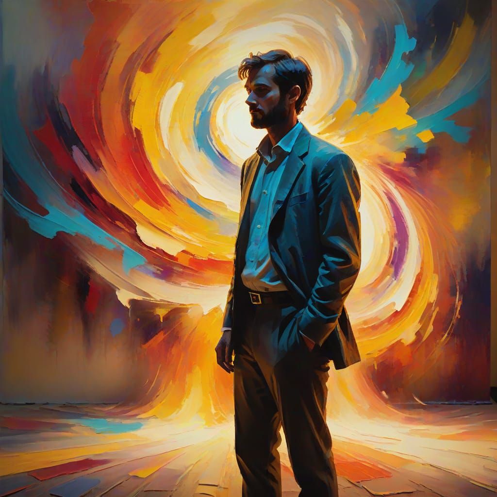 Mysterious Figure in Vibrant Studio Lighting