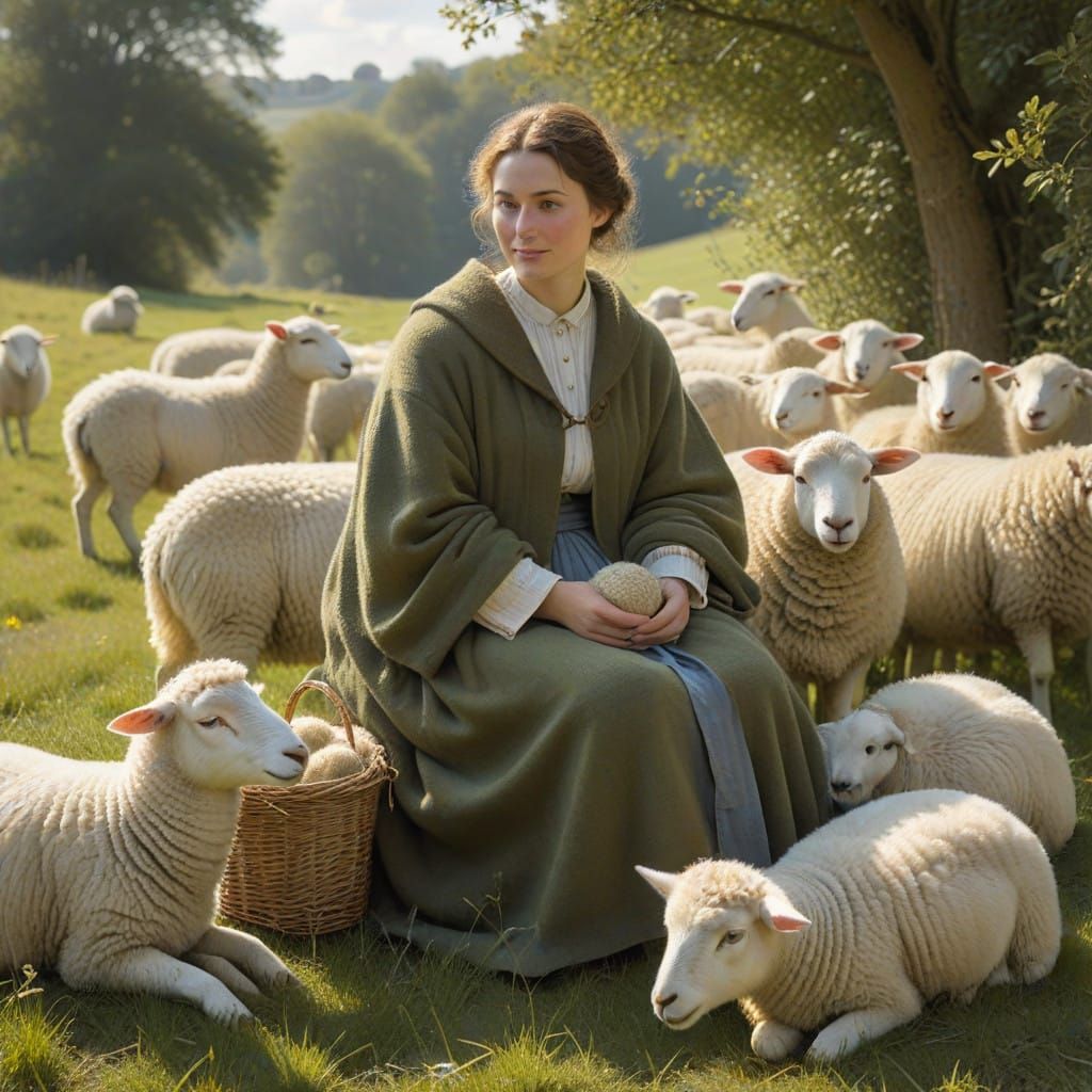 Shepherdess Knits in Idyllic Meadow