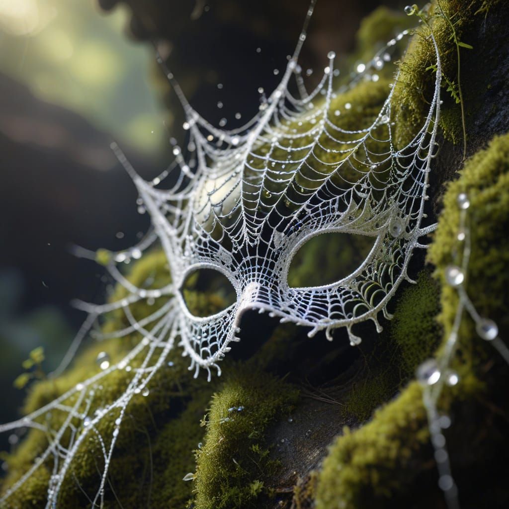 Intricate Spiderweb Masquerade Mask on Mossy Rock