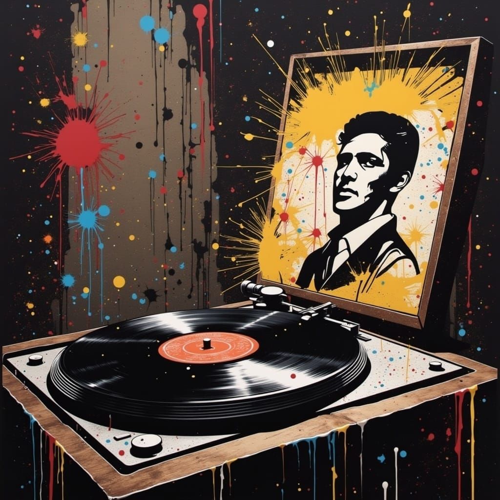 Elvis Vinyl on Turntable in Graffiti Style