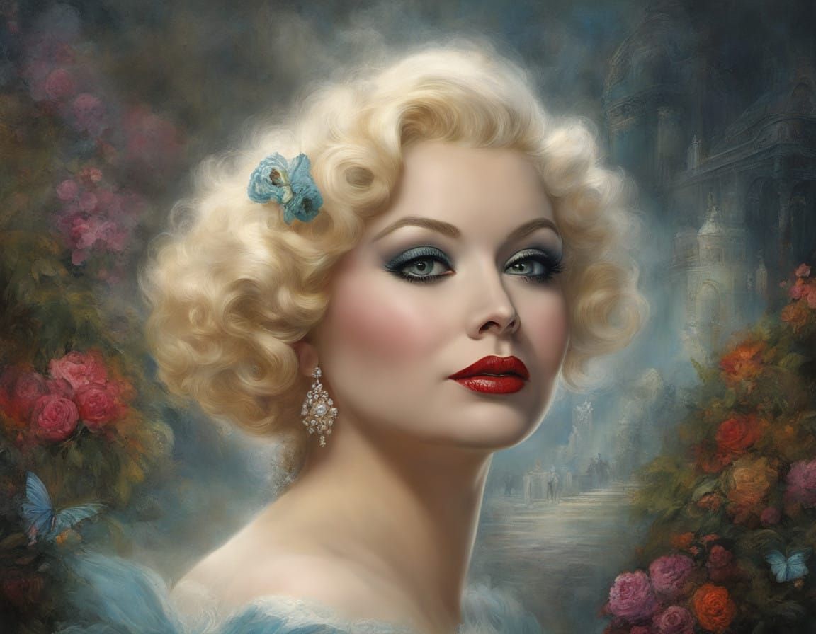 Hyperrealistic Mae West Portrait in Dreamy Impasto Style