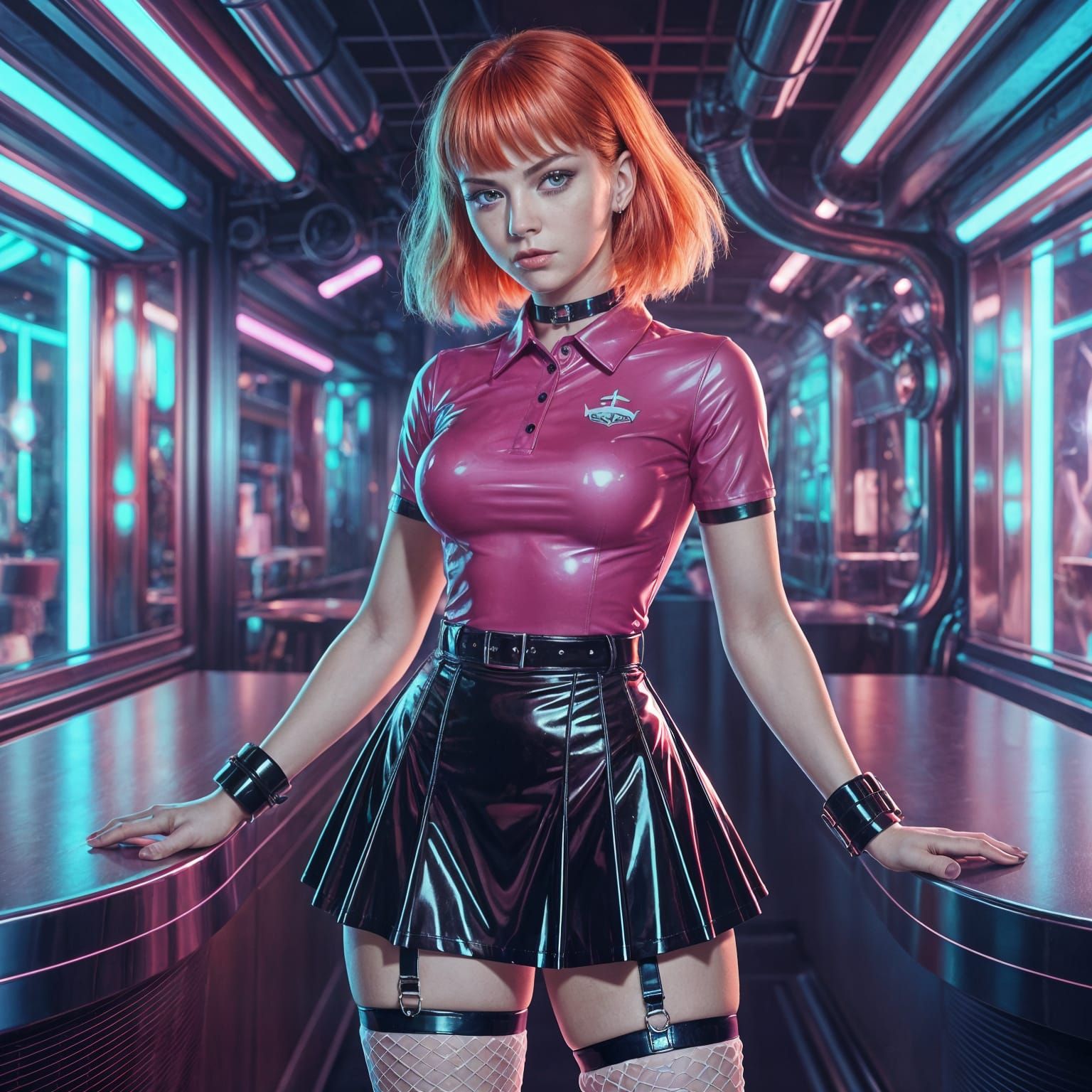 Futuristic Emo Goddess in Neon Latex