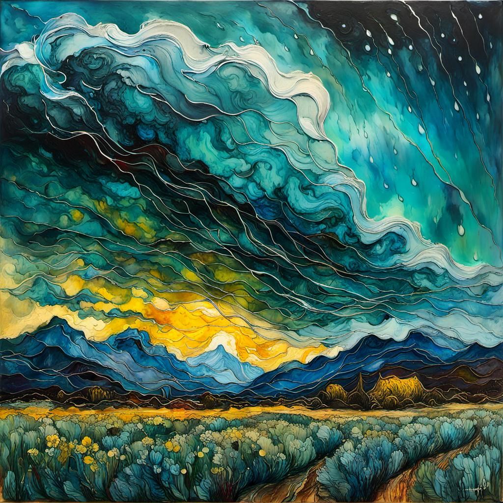 Encaustic Thunderstorm in Post-Impressionist Style