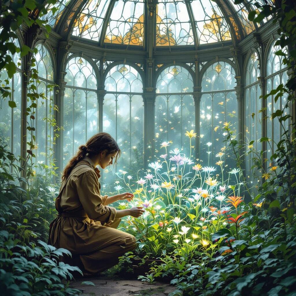 Bioluminescent Garden in Victorian Greenhouse