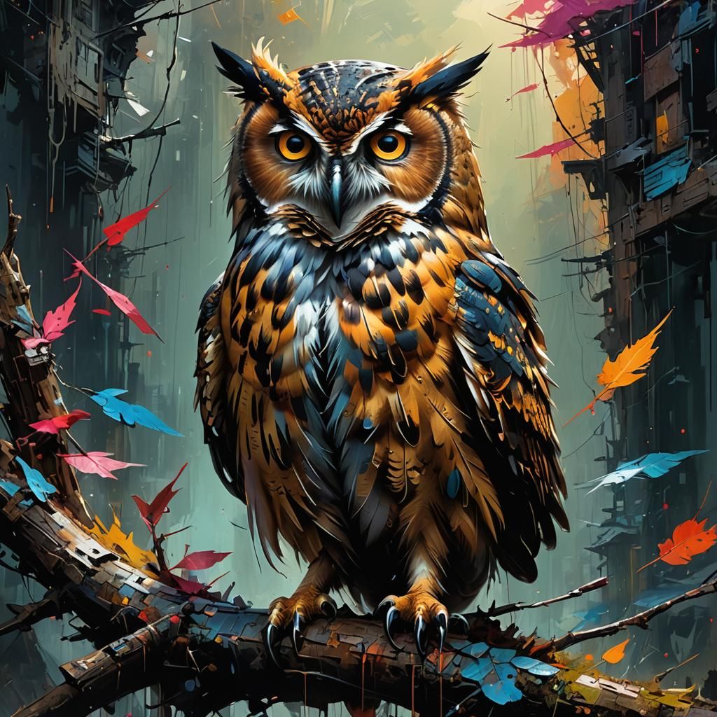 Colorful Owl Matte Painting with Intricate Details