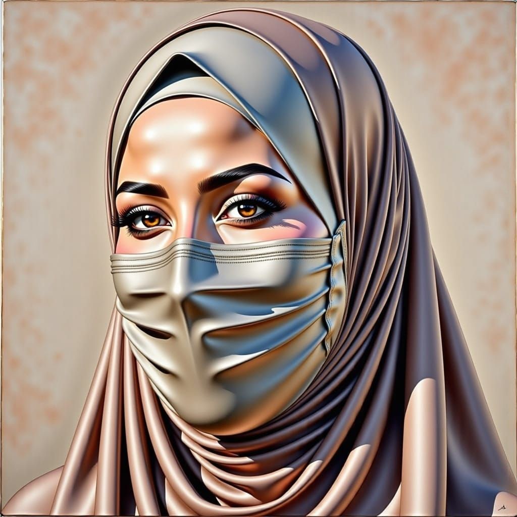 Modern Oil Painting of a Heavy Hijabi Woman