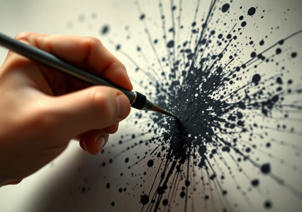 Detailed Ink Splatter Sketch with Quill