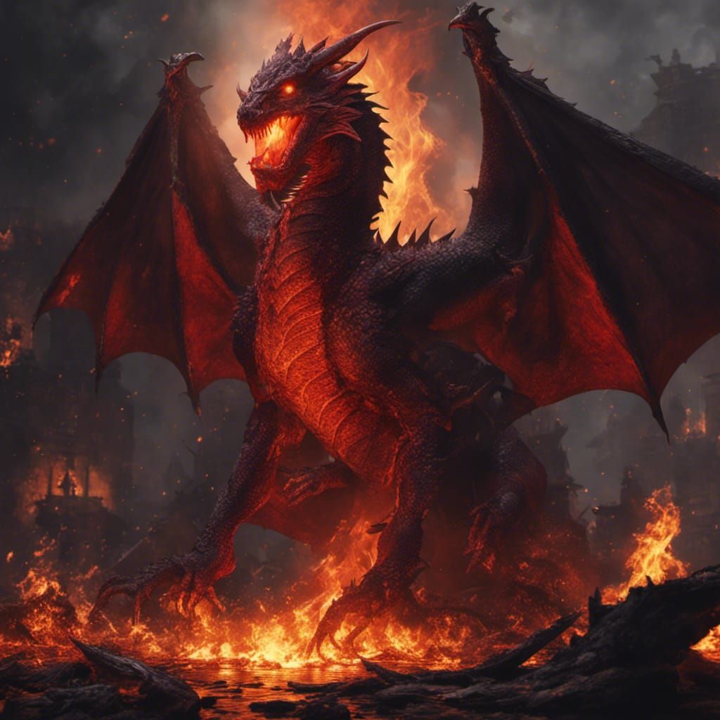 Fiery Red Dragon: Dark Fantasy Concept Art