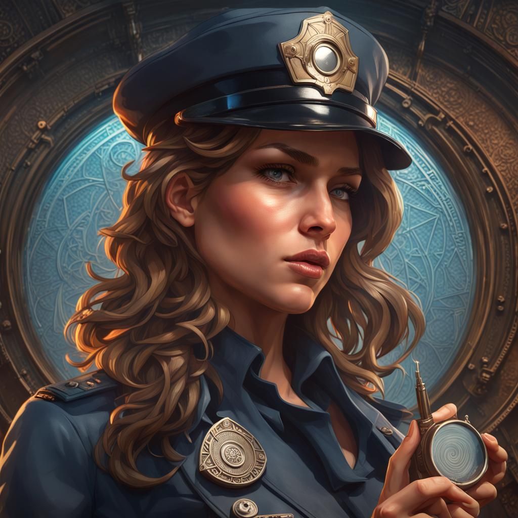 Policewoman following clues