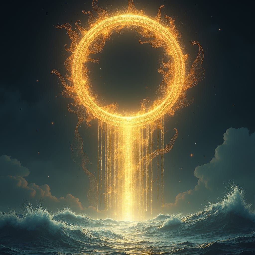 Golden Ring with Fire Ruby Plasma and Pentacle