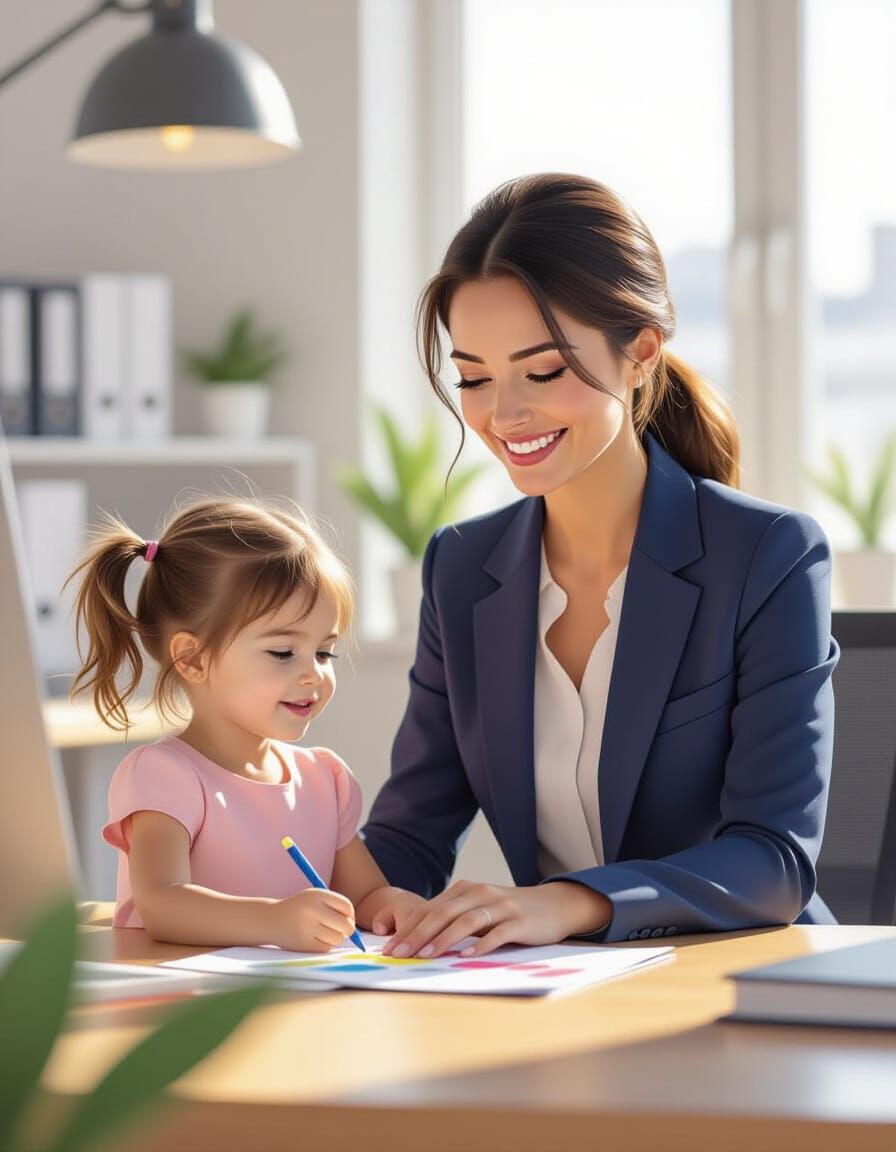 Mother and Daughter in Modern Office on Bring Your Child to ...