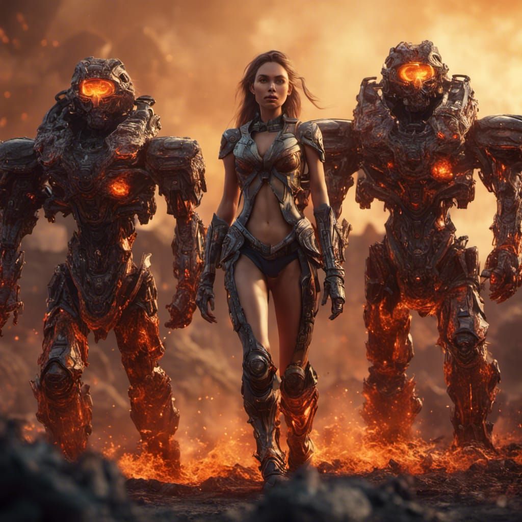 Fantasy Archeologist Running on a Fiery World