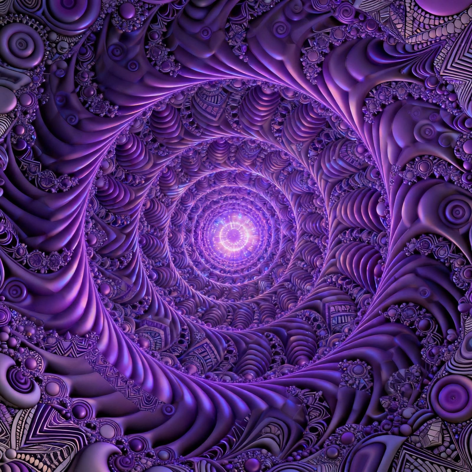 Vibrant Violet Fractal Wave with Zentangle Patterns