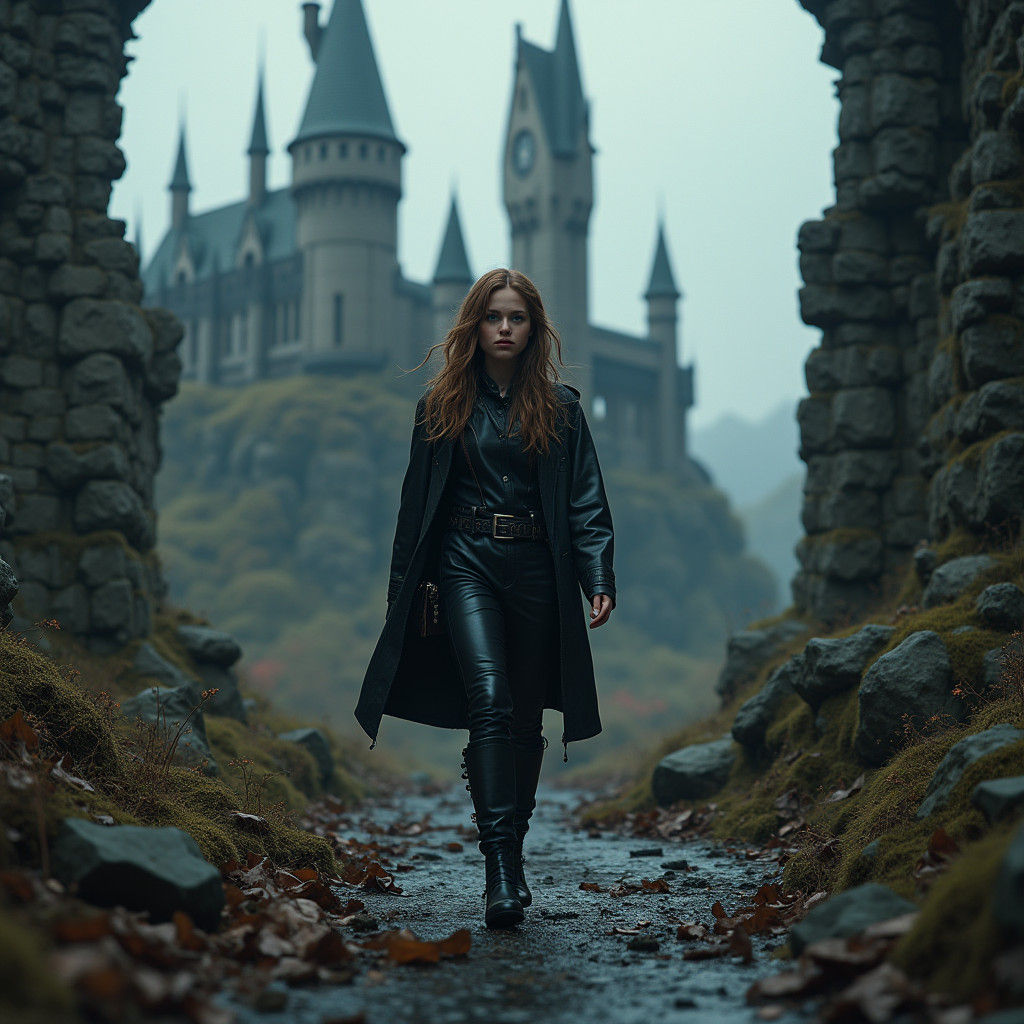 Hermione in Ruins of Hogwarts: High-Fantasy Matte Painting
