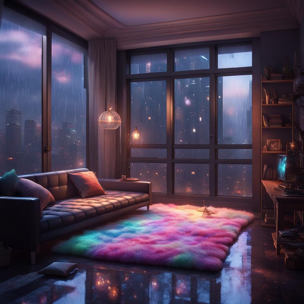 Rainy Night Apartment in Detailed Matte Painting Style