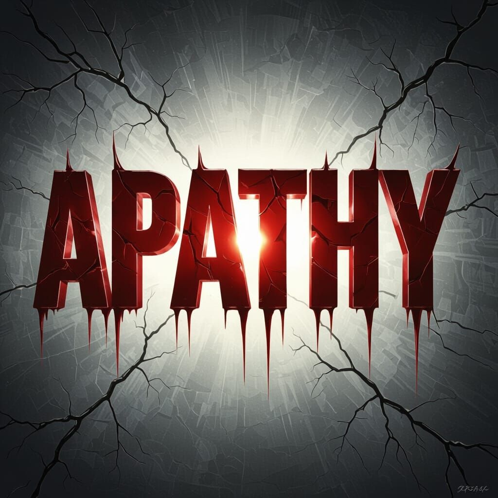 Apathy in Blood Red Letters on Charcoal Gray Background
