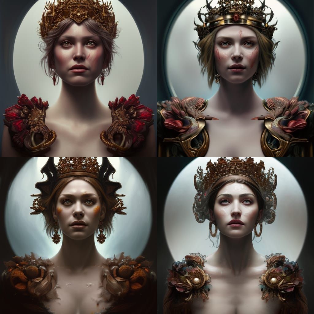 Blood Goddess with Intricate Crown: Hyperrealistic Portrait