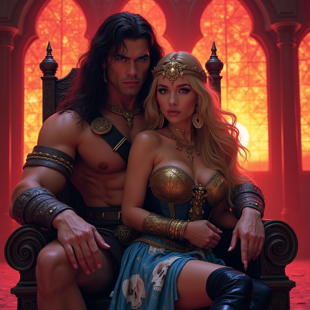 Conan the Barbarian and Princess Helga in Fiery Palace