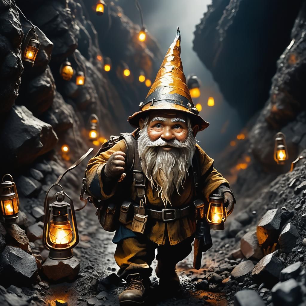 Gnomes in Coal Mine Portrait with Lanterns