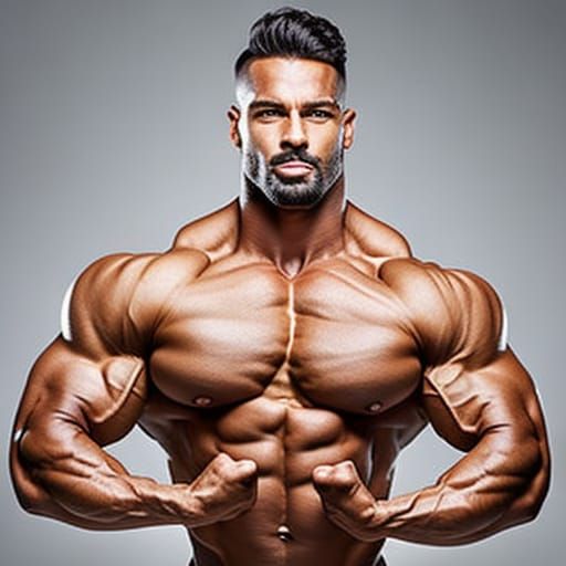 Surreal Multi-Headed Bodybuilder