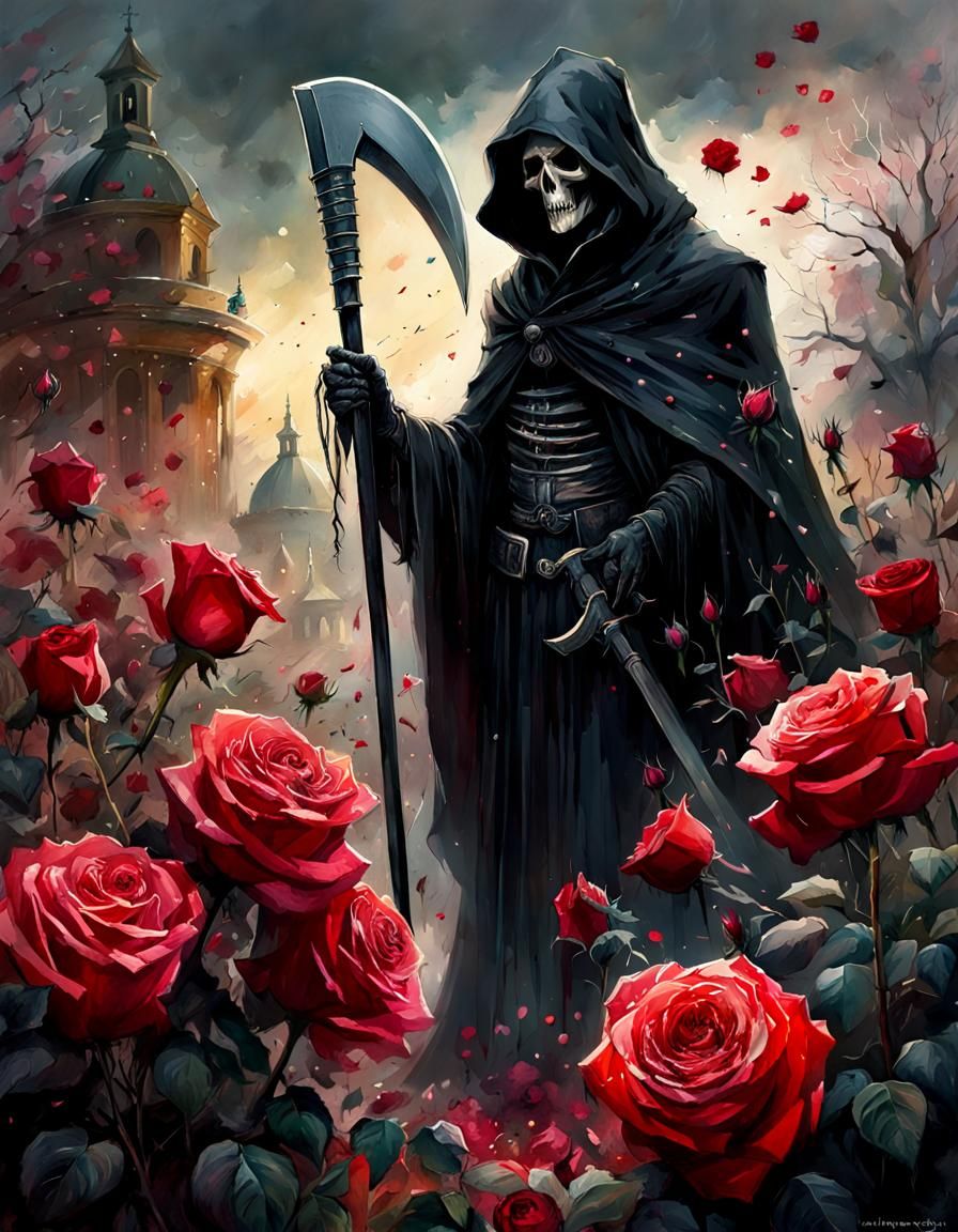 Grim Reaper Announces Morning in Watercolour Painting