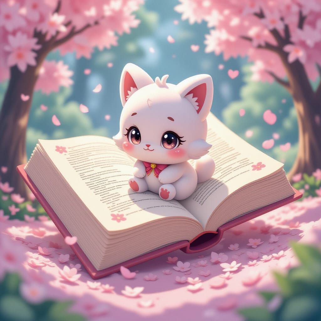 Magical Kawaii Book with Pastel Pages Floating in Enchanted ...