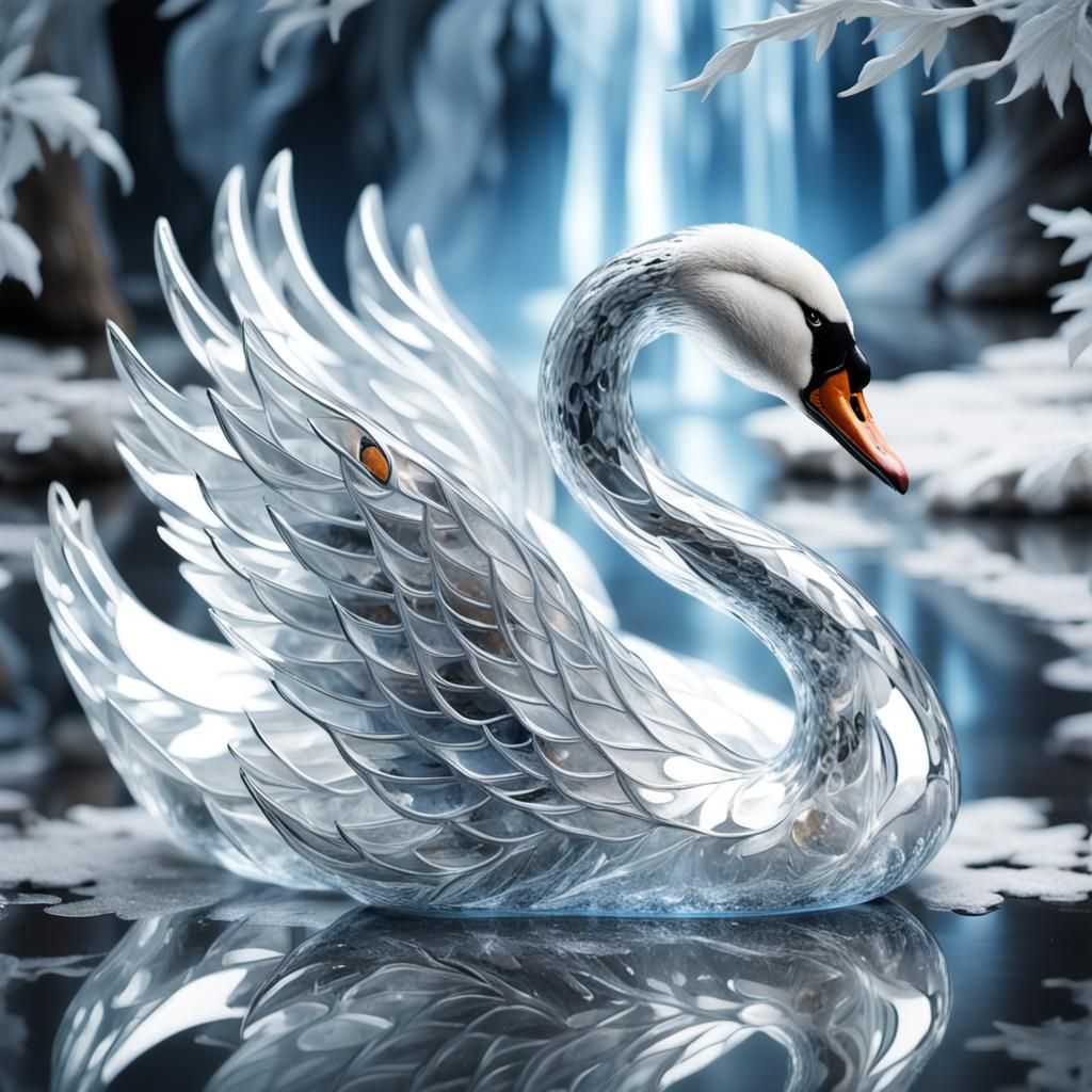 Reflective Glass Swan with Ice and Fire Fantasy