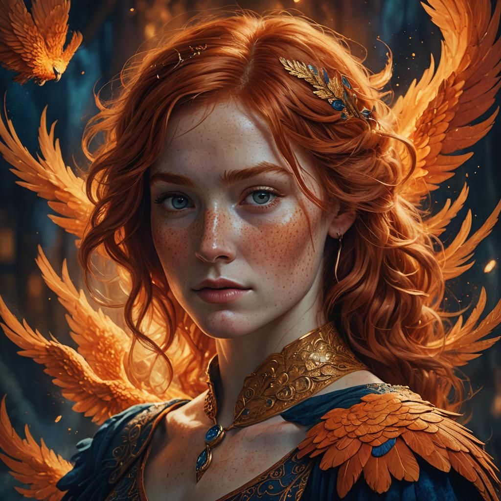 Whimsical Fantasy Portrait of a Freckled Redhead Woman