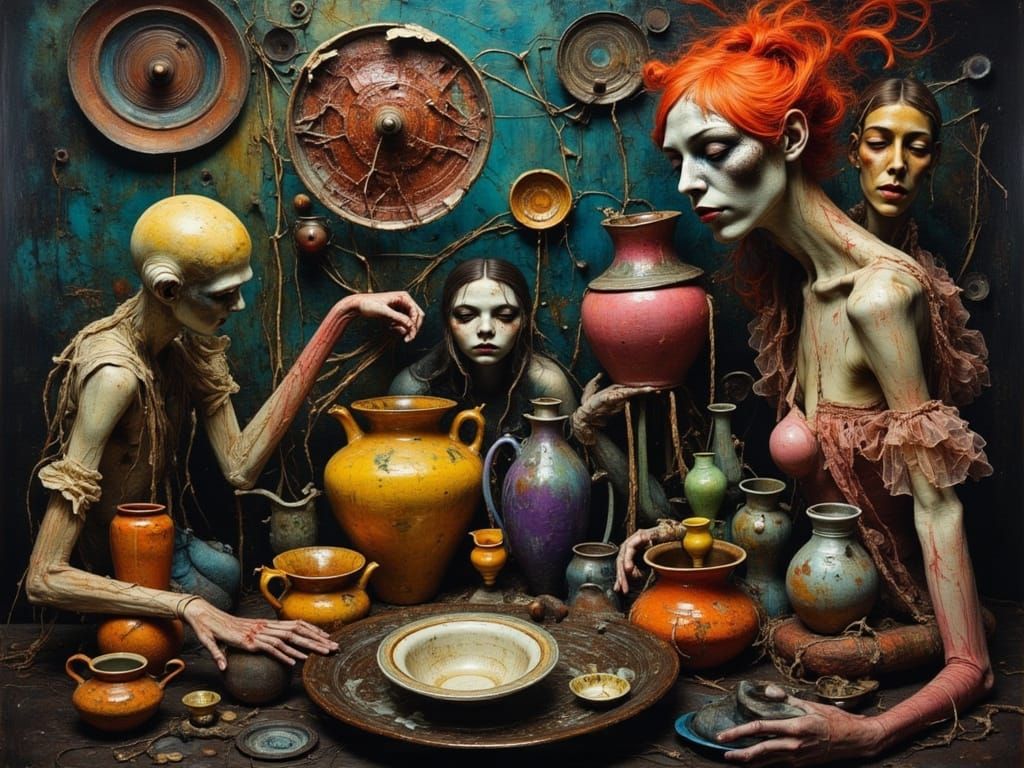 Mad Potters' Bizarre Art in Textured Oil Painting