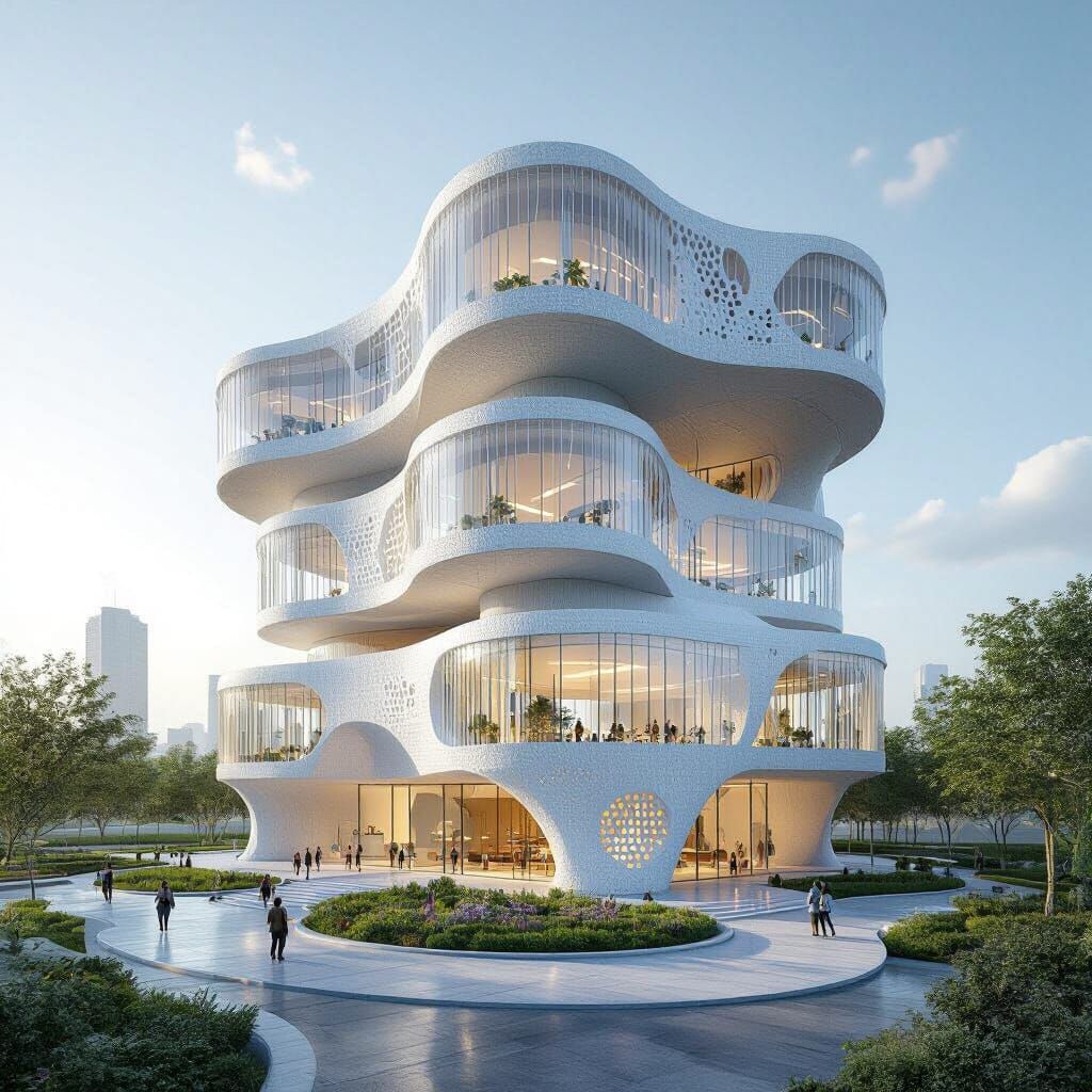 Futuristic Organic School Design: Stacked Cylinders