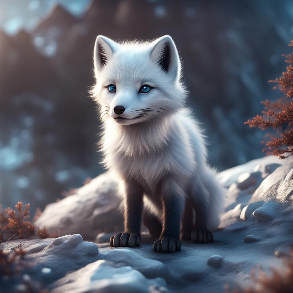 Detailed Arctic Fox Cub Fantasy Concept Art
