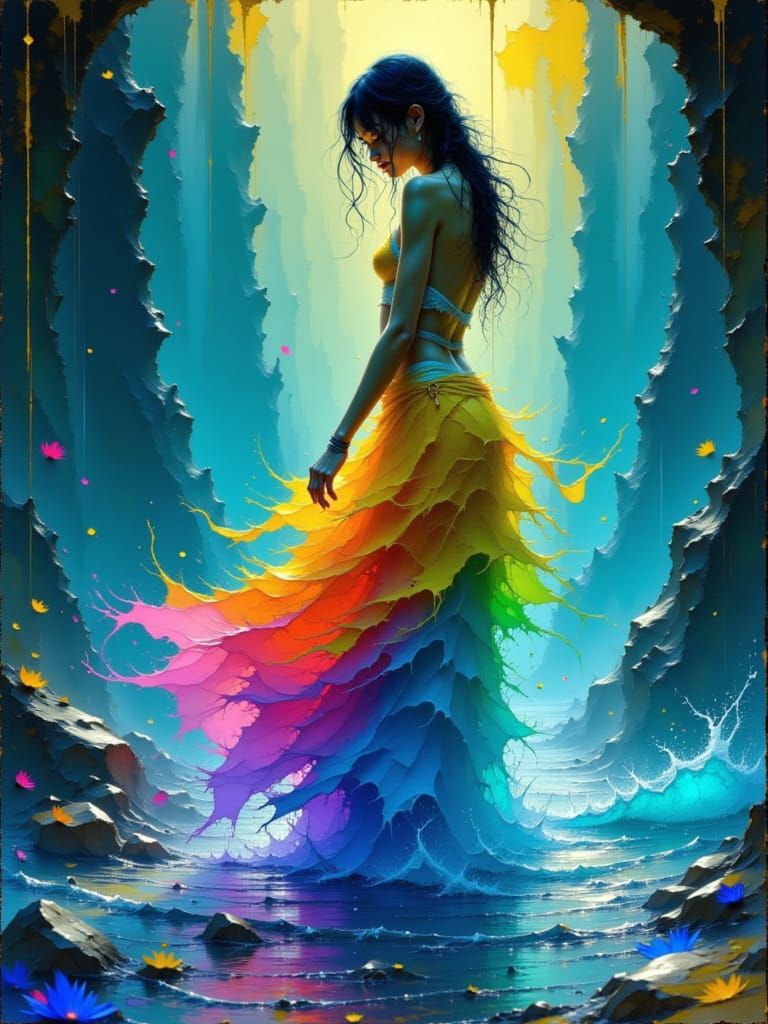 Ethereal Woman Dancing in Waterfall: D&D Style