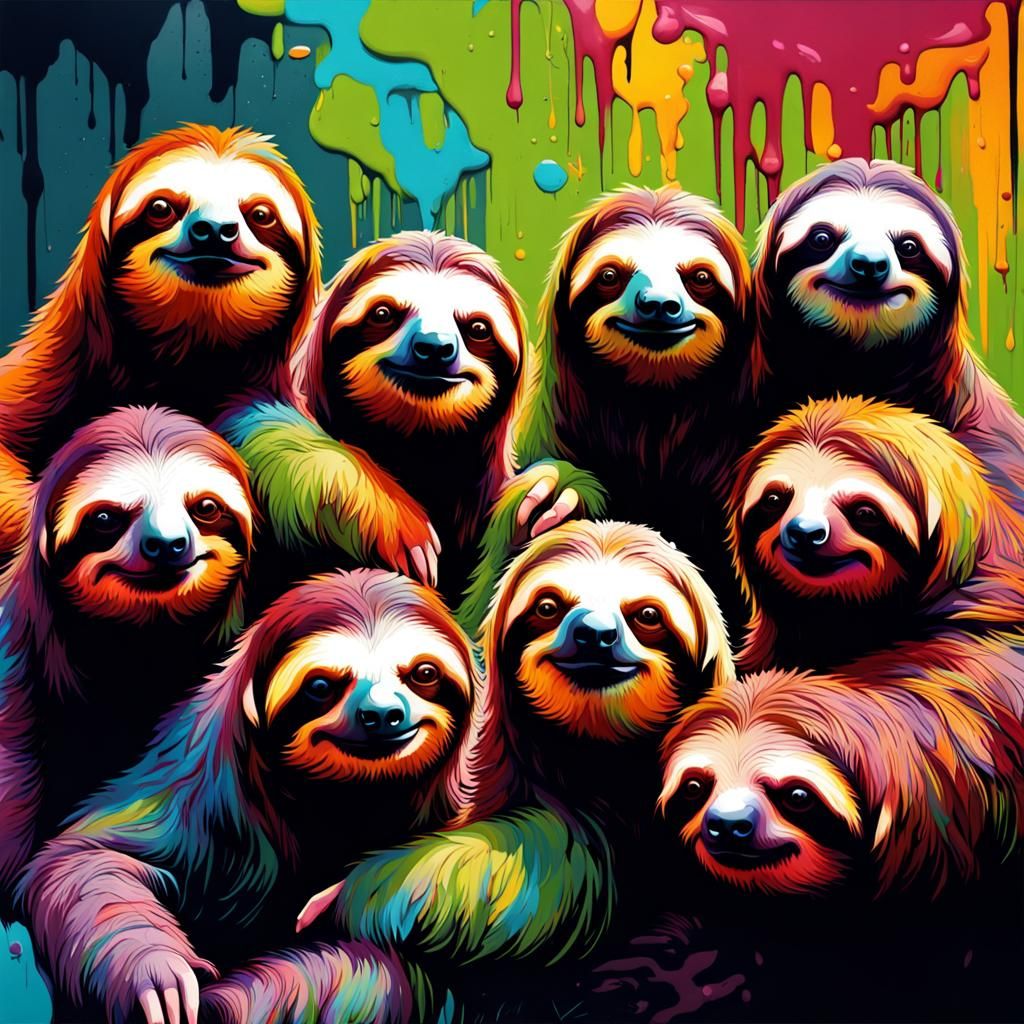 Sloths with Attitude in Graffiti Splash Art