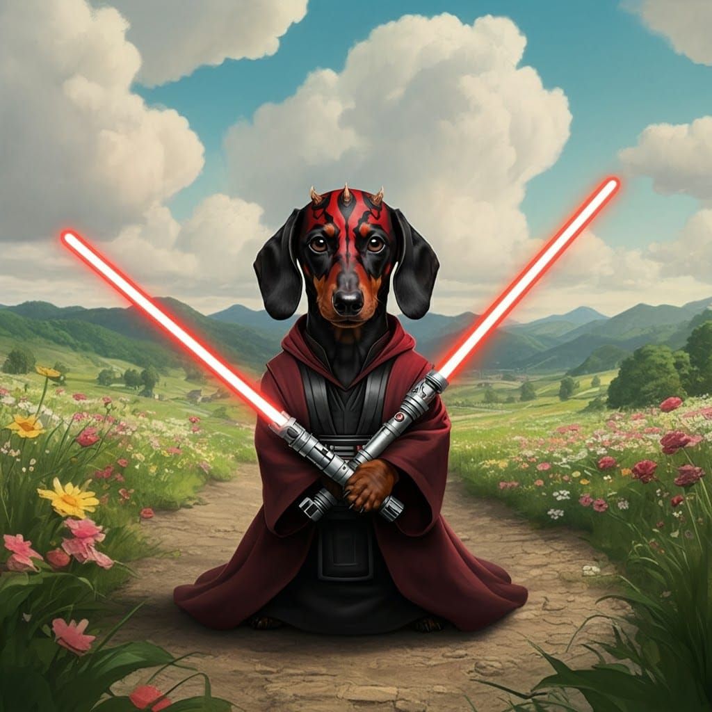 Dachshund Darth Maul in Ghibli Style