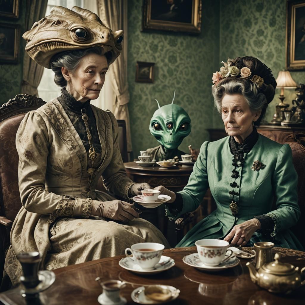 Victorian Tea Party Interrupted by Alien Visitor