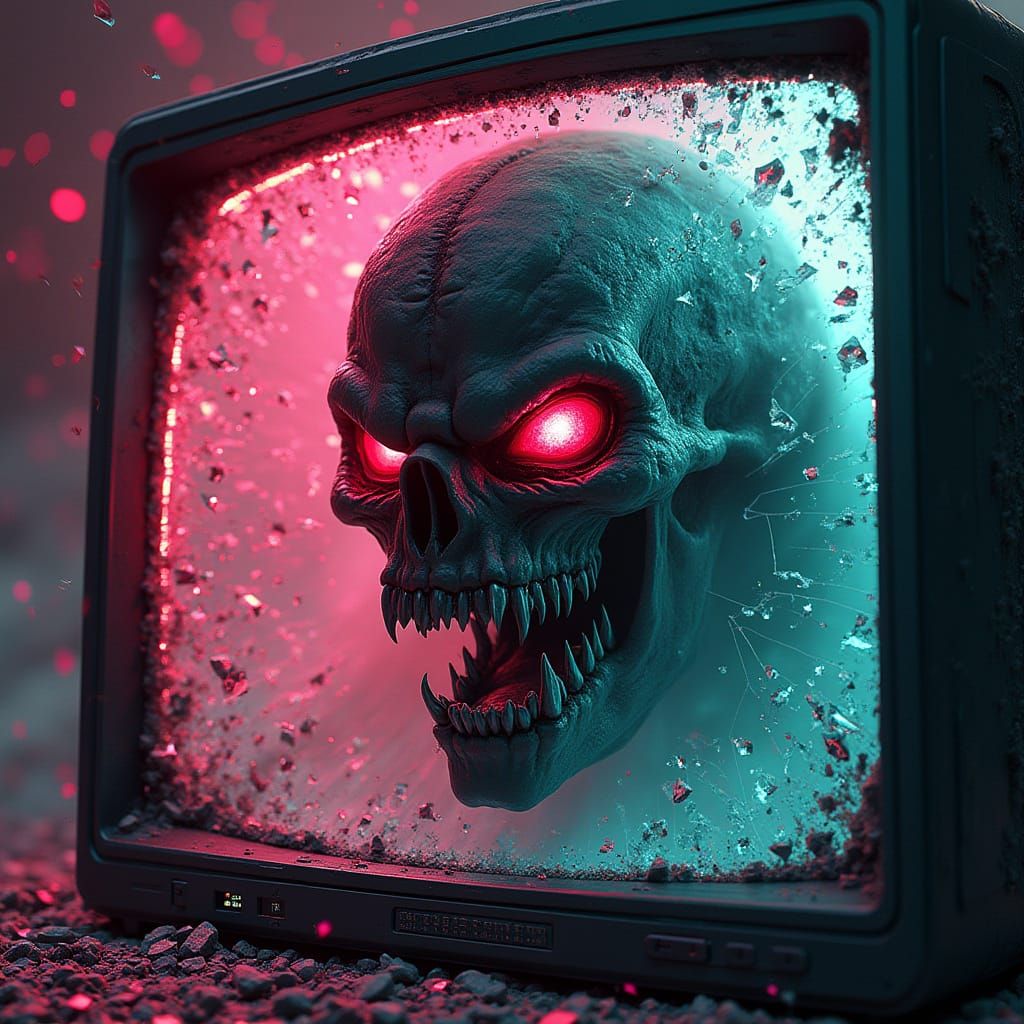 Surreal Digital Horror in Neon Hues