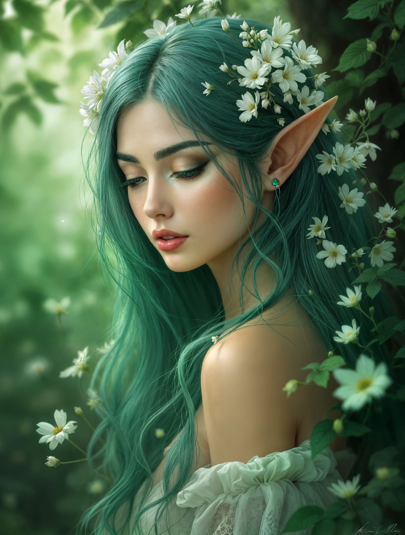 Ethereal Dryad Portrait in Lush Forest