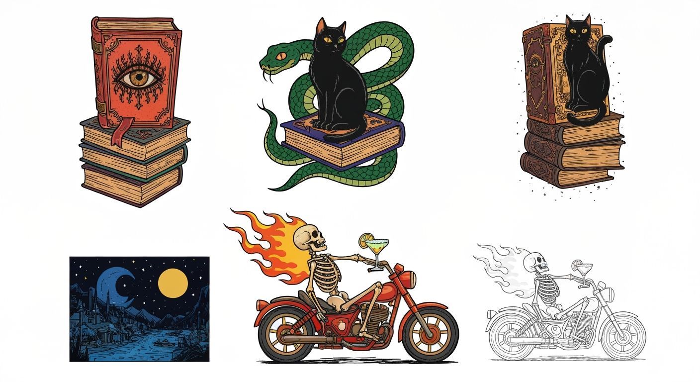 Halloween Flash Tattoo Sheet in Moebius Style