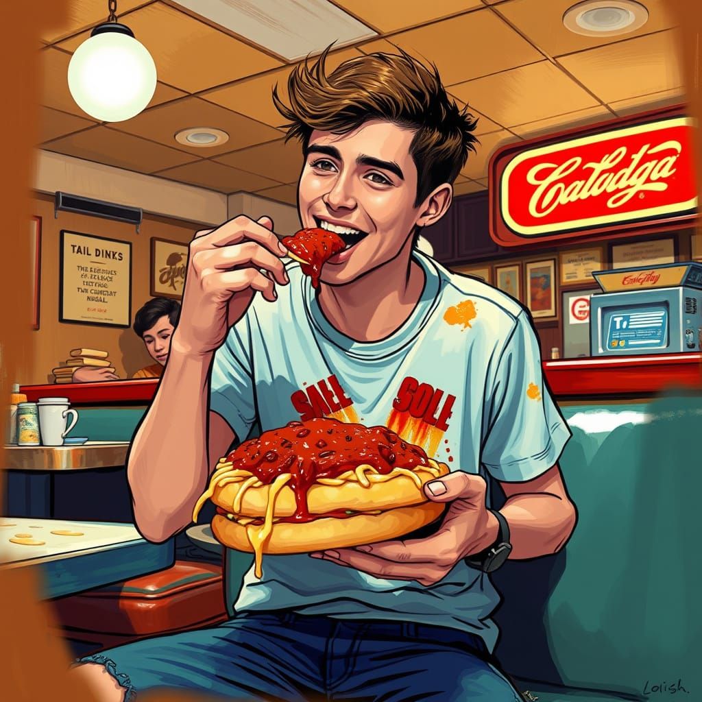 Man Enjoys Sloppy Joe in Expressive Digital Art