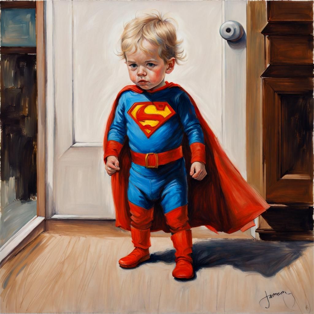 Superhero Portrait in Oil, Childlike Imagination