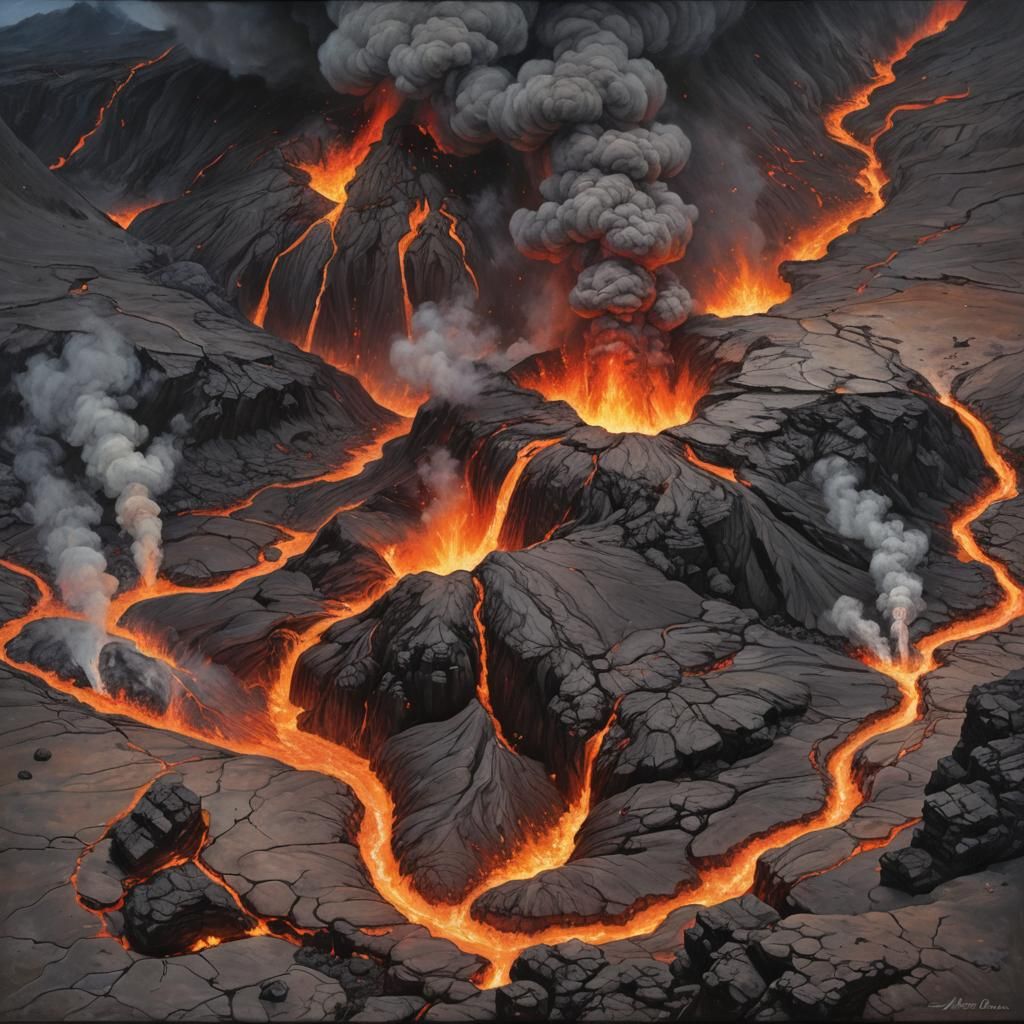 Hawaiian Volcano Eruption: Oil Painting by Gurney