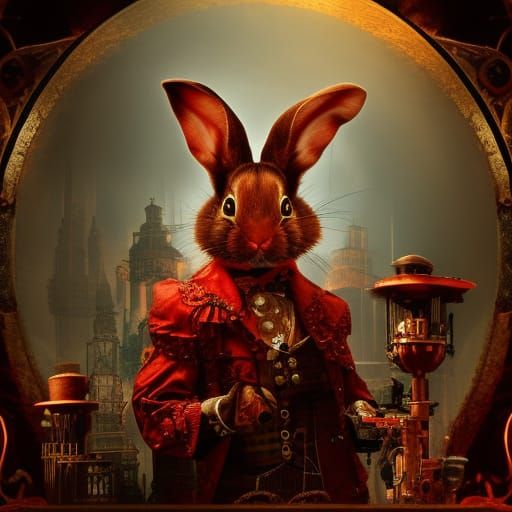 Steampunk Red Rabbit: Detailed Digital Matte Painting