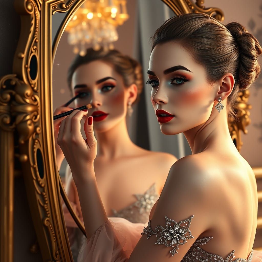 Stunning Woman in Evening Gown Prepares for a Magical Night