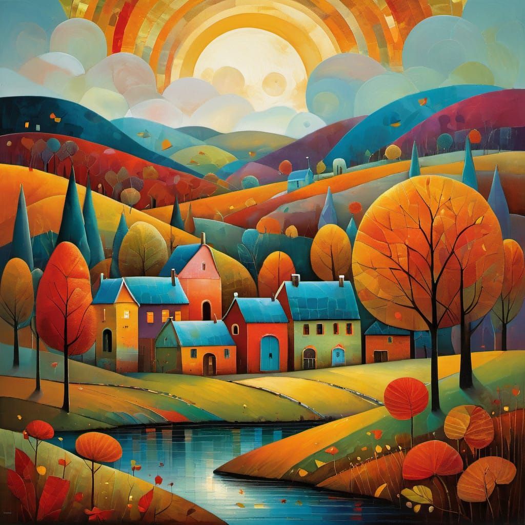 Autumn Landscape in a Paul Klee-Inspired Style