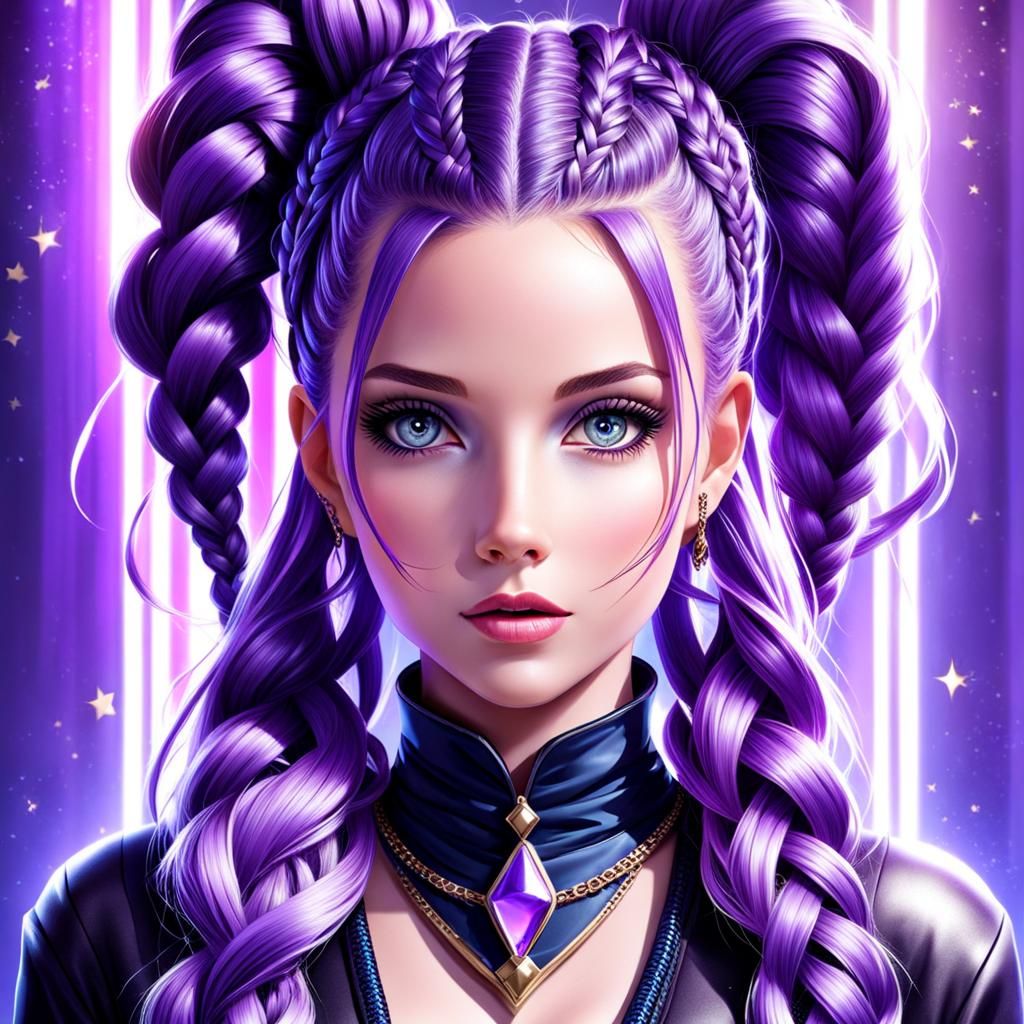 Purple Braids Girl with Hourglass Figure